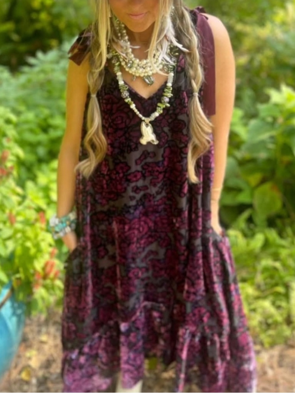 NWOT A RARE BIRD Purple Burnout Velvet High Low Dress S/M